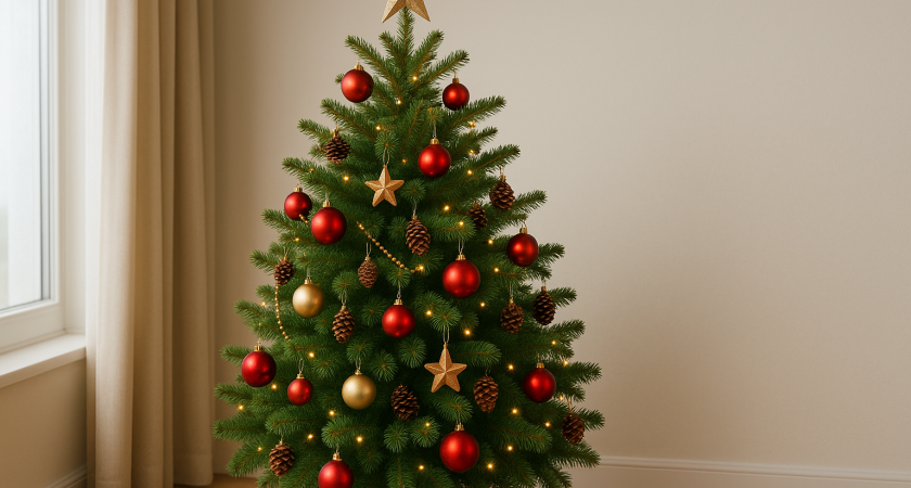 Елку покупаю в начале декабря — стоит до февраля зеленая и не опадает: добавляю в воду 1 таблетку из аптечки