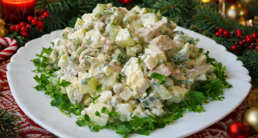 В этот салат строгают «прошлогоднее» мясо — получается вкусно и экономно: гости метут со стола вместо надоевшего оливье