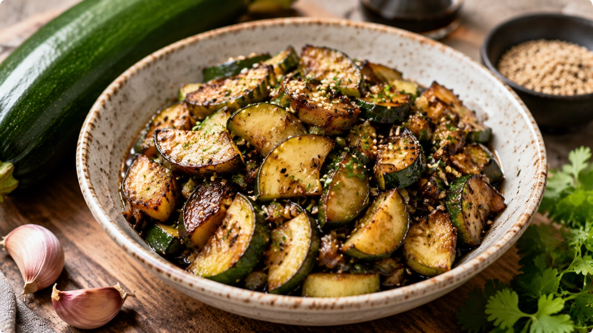 Самый вкусный гарнир из кабачков: с чесноком, соевым соусом и кунжутом — напоминает жареные лесные грибы