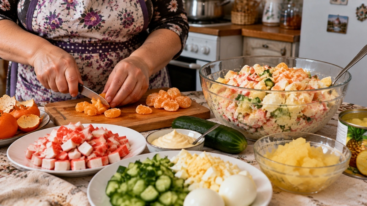 Заменила кукурузу в "крабовом" салате на этот продукт — гости решили, что готовил шеф-повар: удачный рецепт на любой праздник